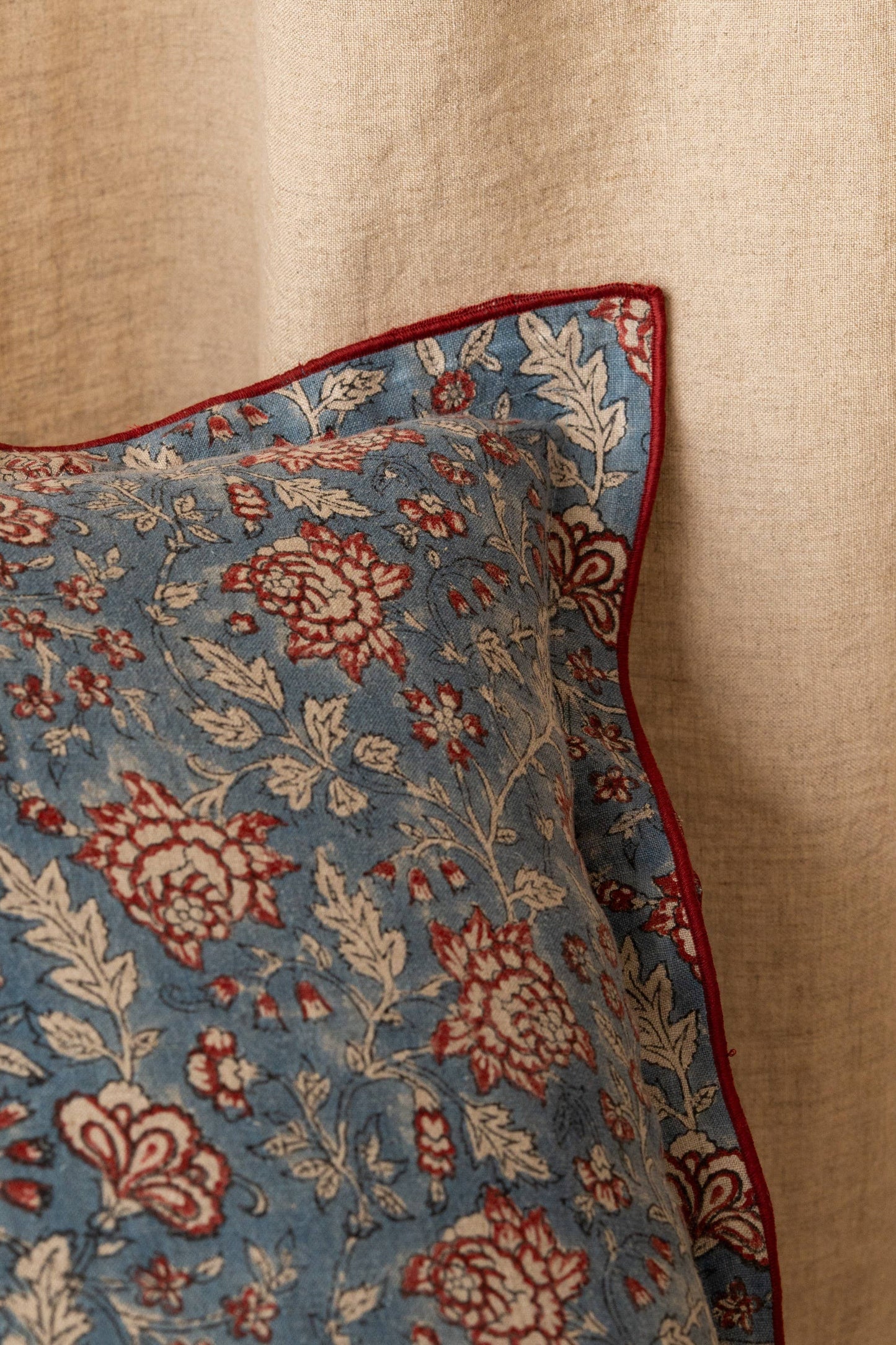 Block Printed Alba Linen Cushion Cover– Floral, Timeless
