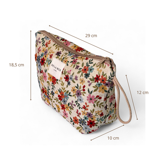Floral Jacquard Large Makeup Bag – Beige (Blum)