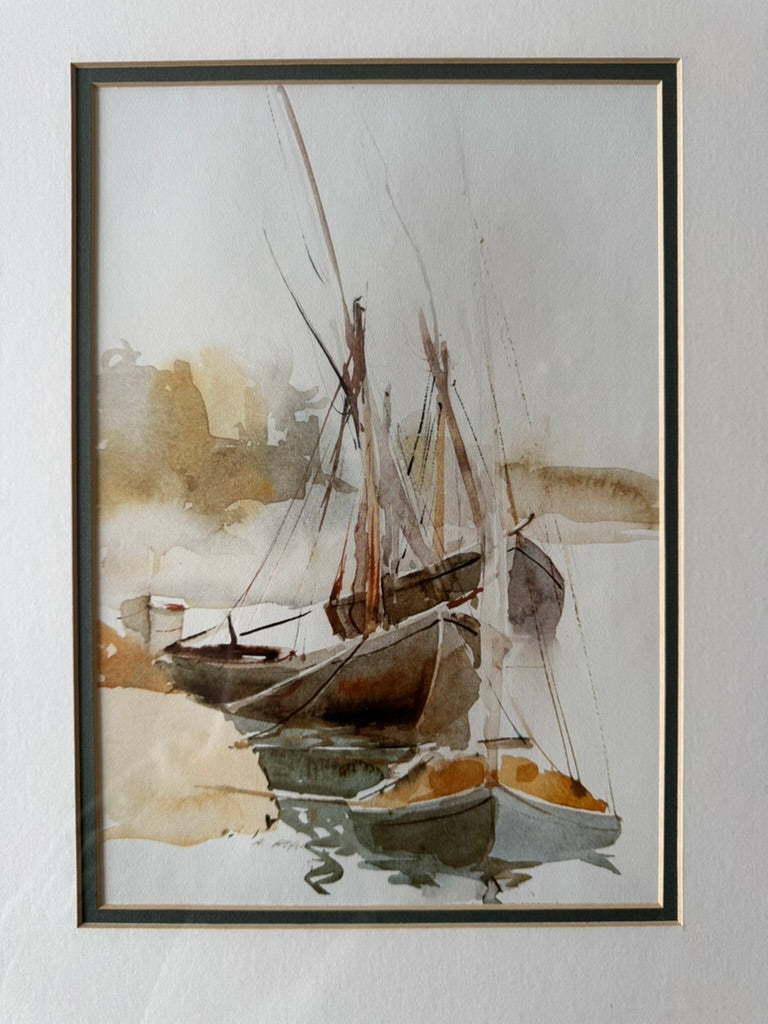 Framed harbor/sailboat print