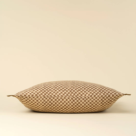 16x24 Block Print Check Linen Pillow, Brown