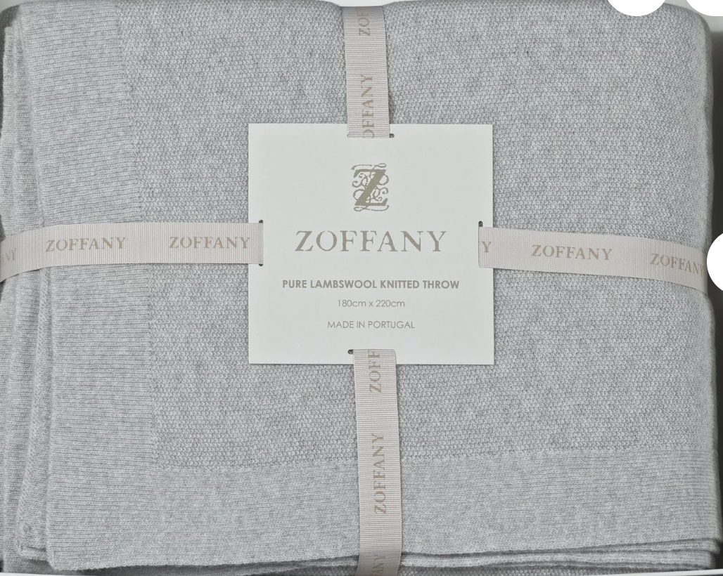 ZOFFANY GREY Pure Lambswool Knitted Throw 71" x 87" Portugal