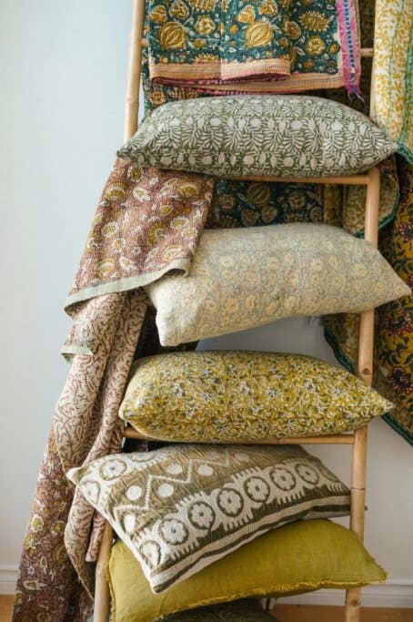 Block Printed Vintage Kantha Blanket, Meadow