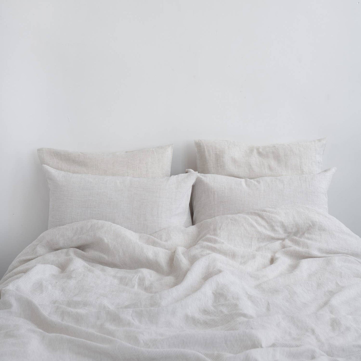 Natural Stripes Linen Duvet Cover Set- Queen