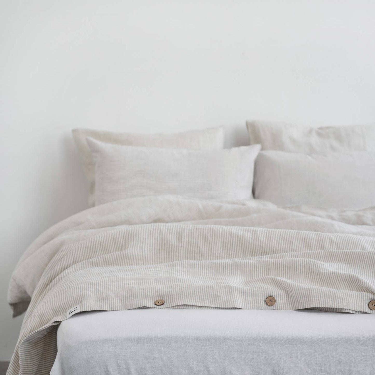 Natural Stripes Linen Duvet Cover Set- Queen