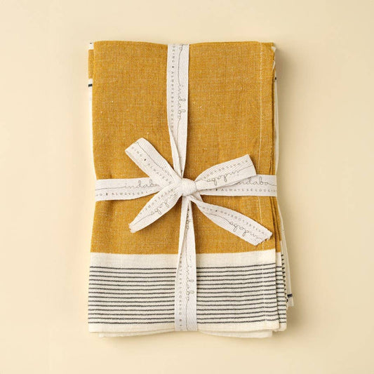 French Stripe Linen Tea Towels S/2, Yellow