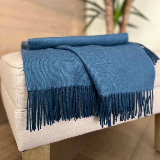 100% Baby Alpaca Throw - Blue Jean