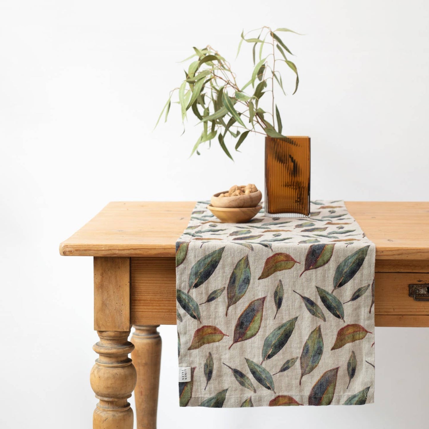 Golden Fall on Dark Natural Linen Table Runner