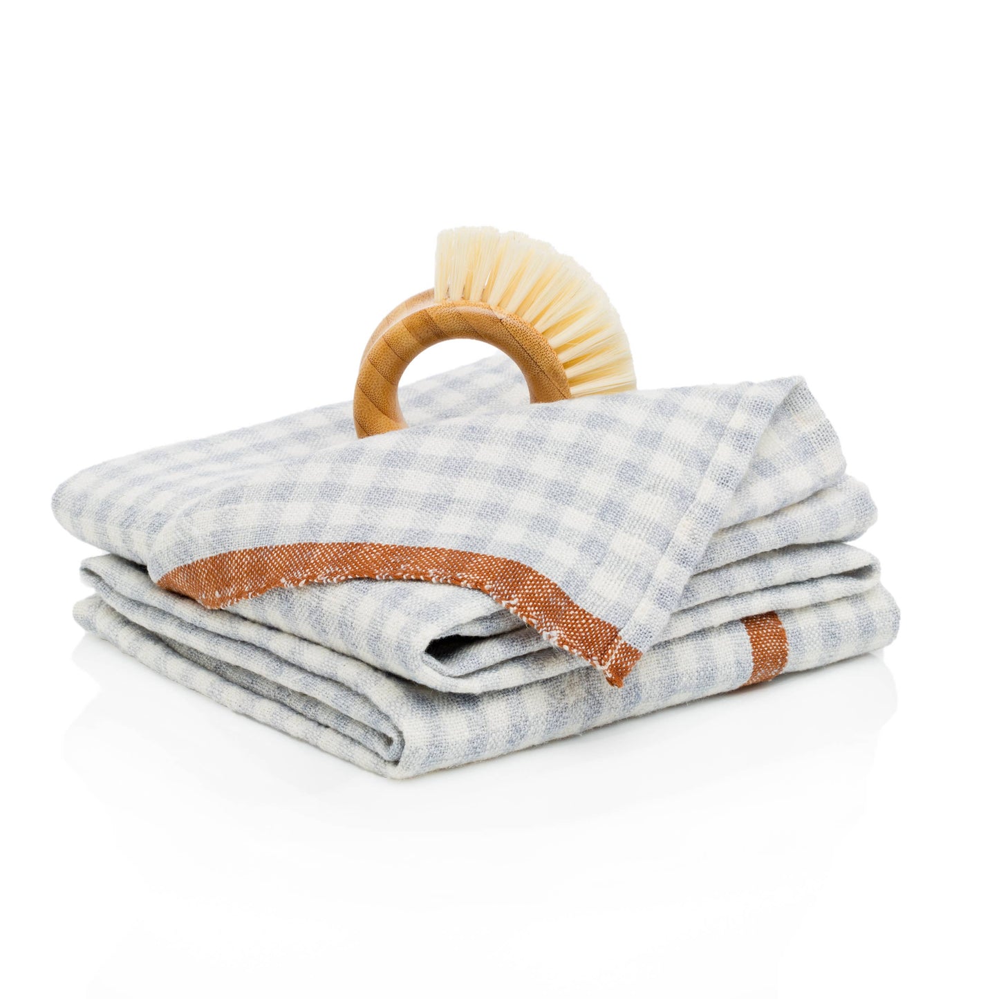 Two-Tone Gingham Blue/Cognac Tea Towels 20x30 - Set of 2