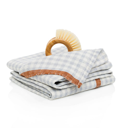 Two-Tone Gingham Blue/Cognac Tea Towels 20x30 - Set of 2