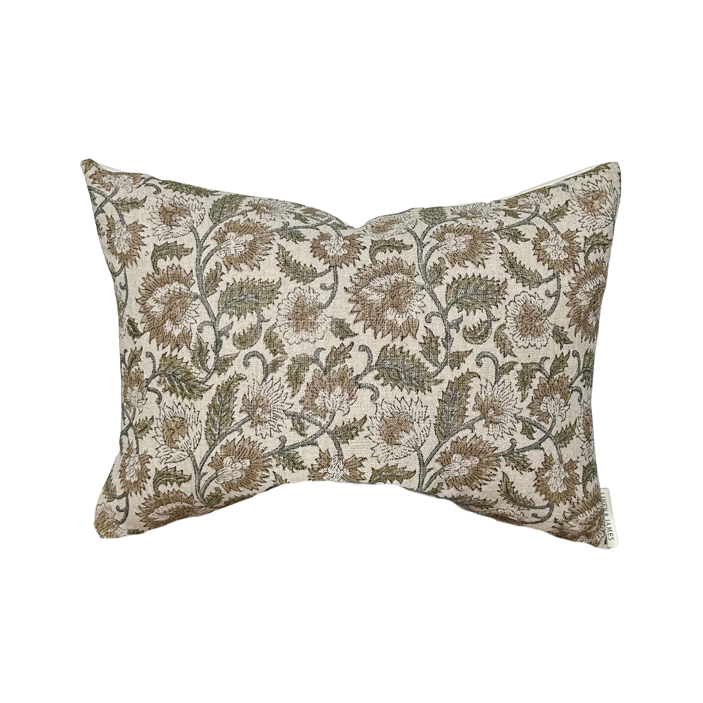 Ethel | Natural Tan Sage Floral Handblock Pillow