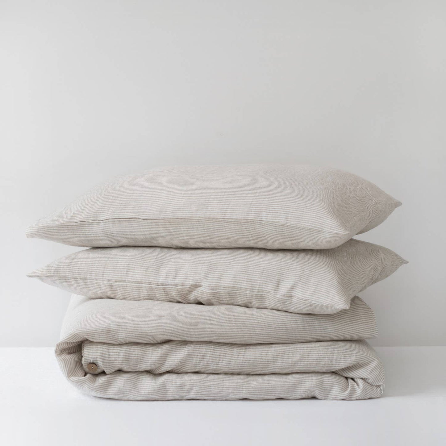 Natural Stripes Linen Duvet Cover Set- Queen