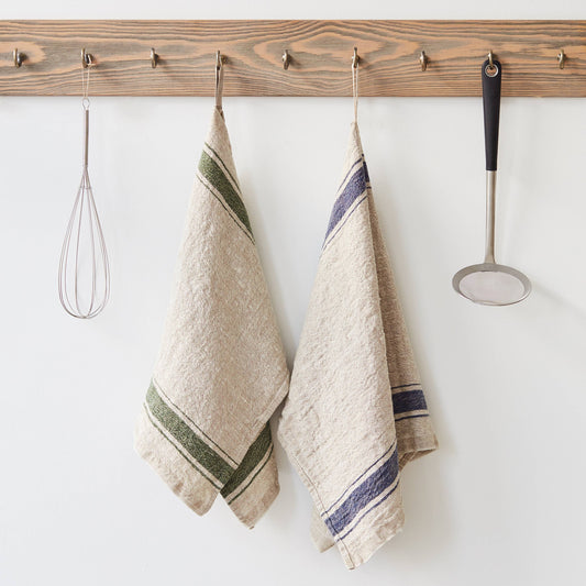 Green Stripe Vintage Linen Kitchen Towel