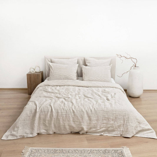 Natural Stripes Linen Duvet Cover Set- Queen