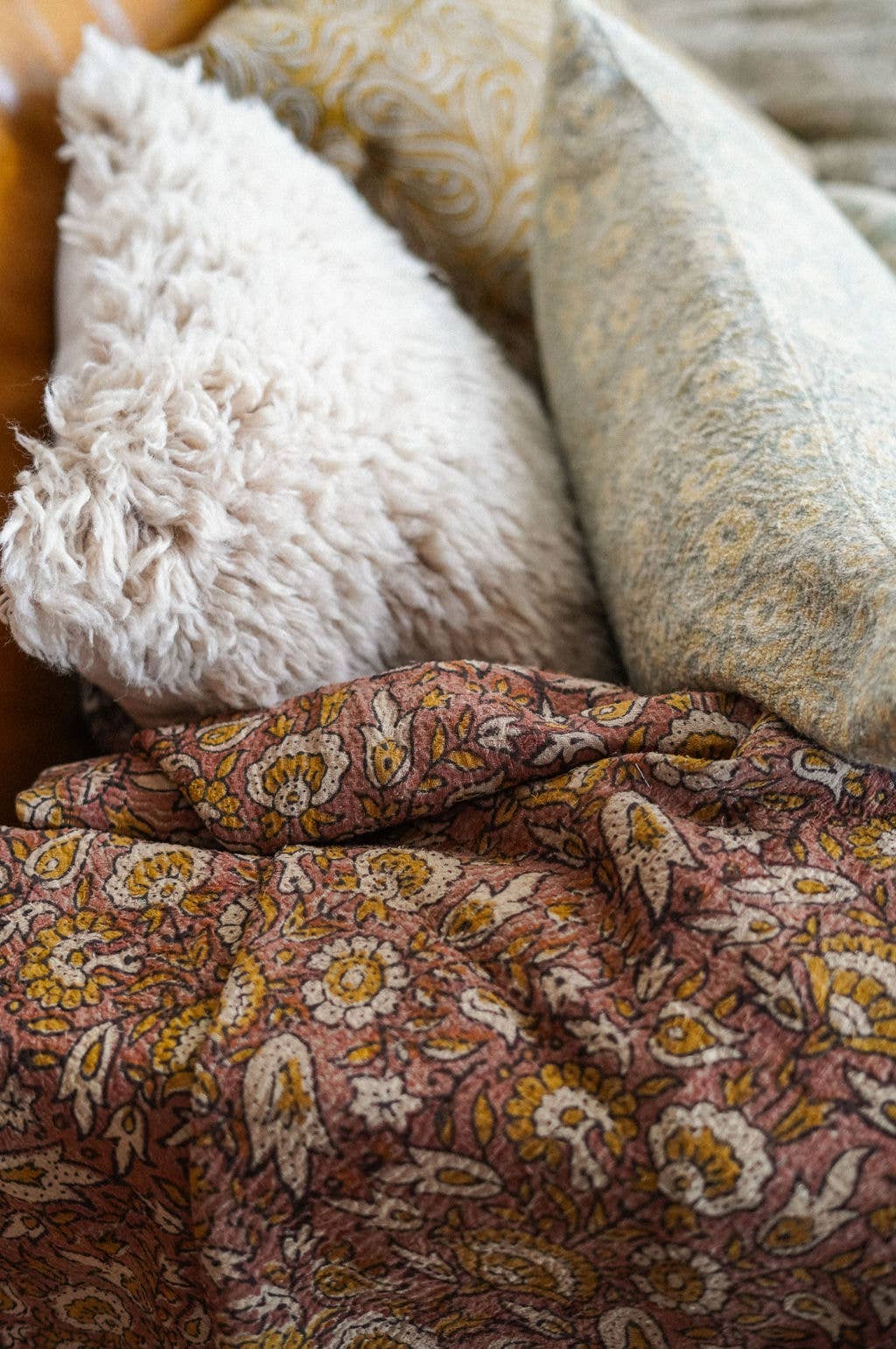 Block Printed Vintage Kantha Blanket, Meadow