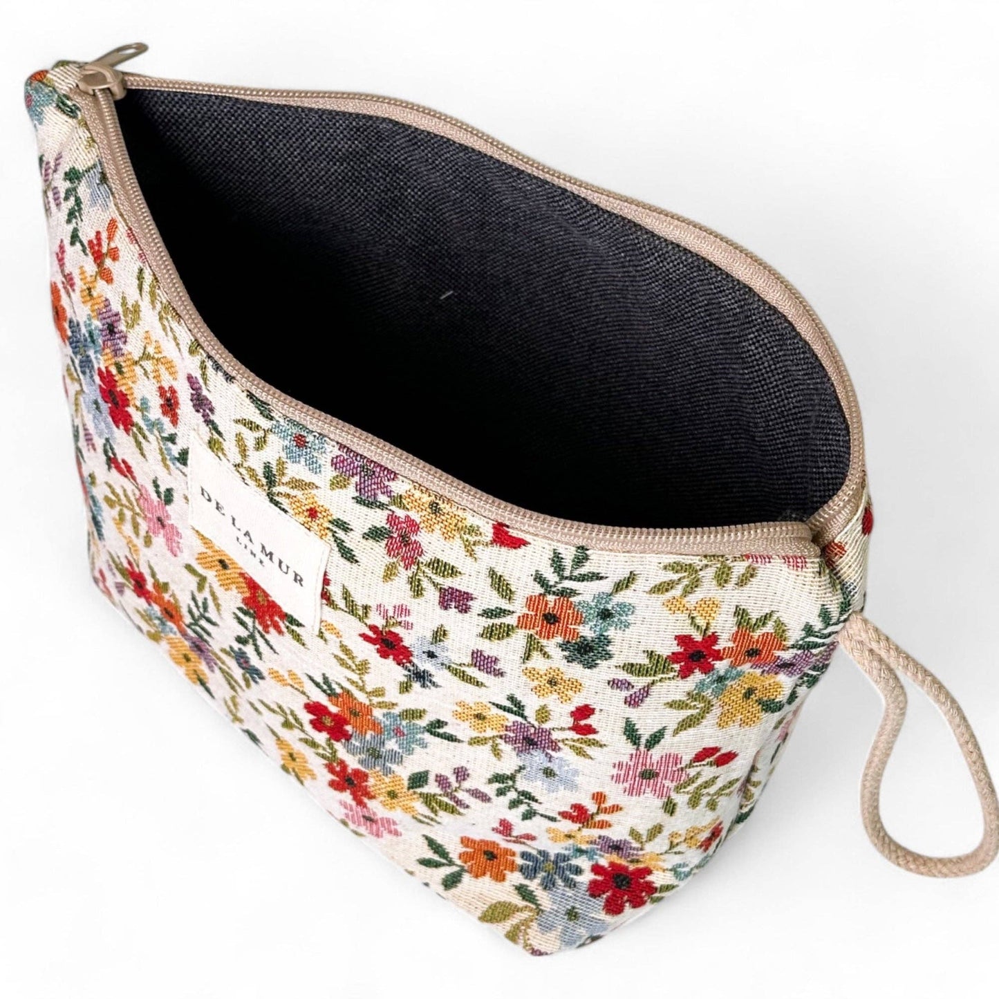 Floral Jacquard Large Makeup Bag – Beige (Blum)