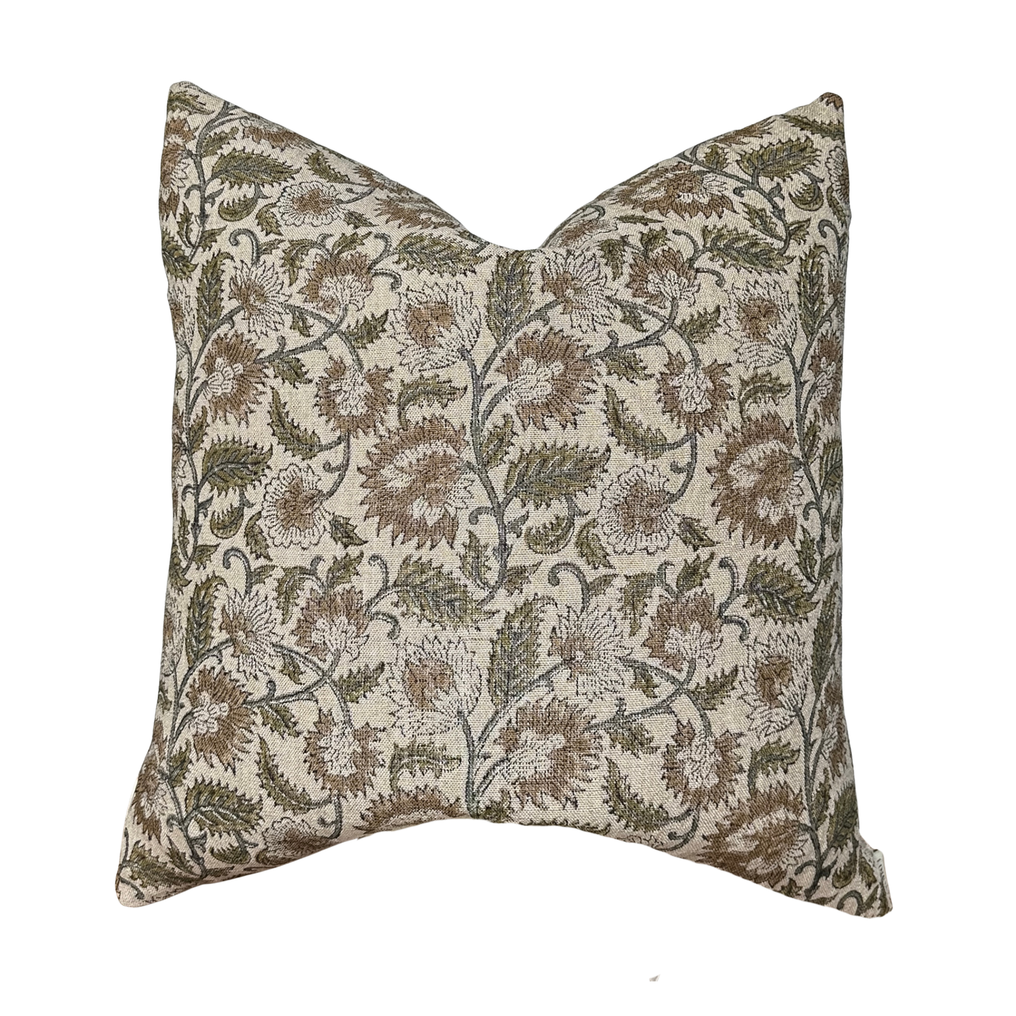 Ethel | Natural Tan Sage Floral Handblock Pillow