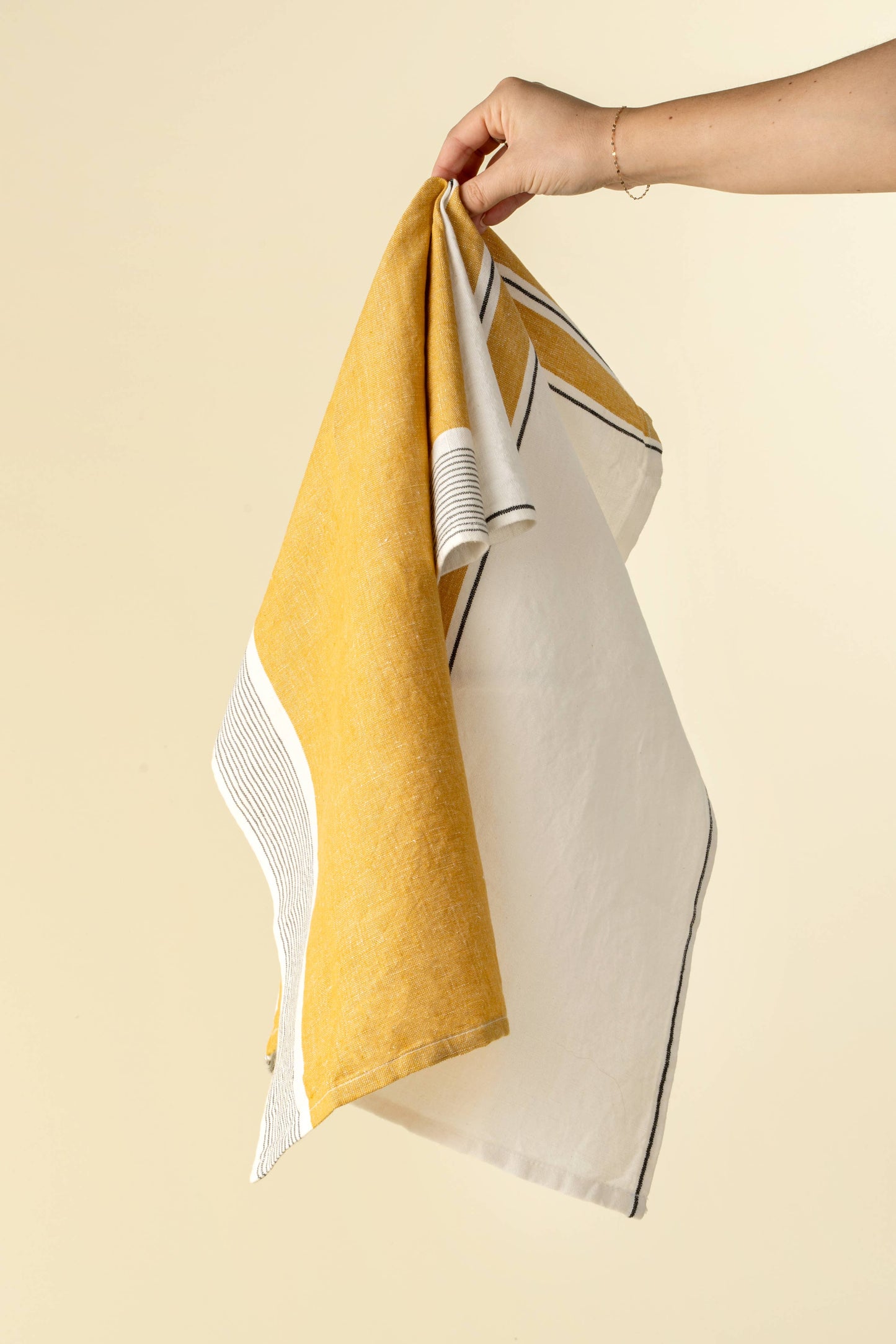 French Stripe Linen Tea Towels S/2, Yellow