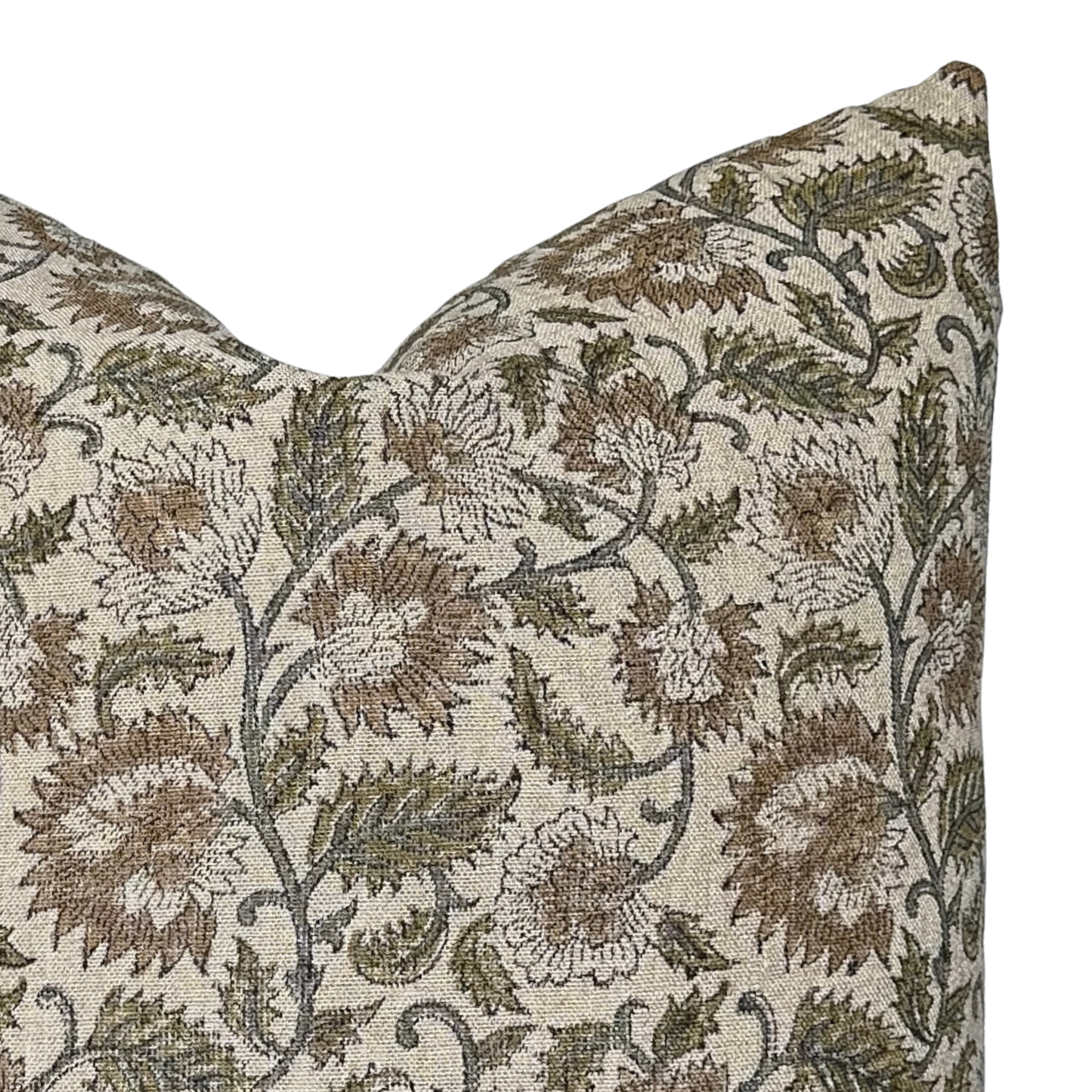 Ethel | Natural Tan Sage Floral Handblock Pillow