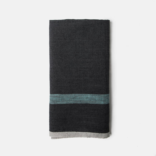 Laundered Linen Charcoal/Aqua Towels 20x30 - Set of 2