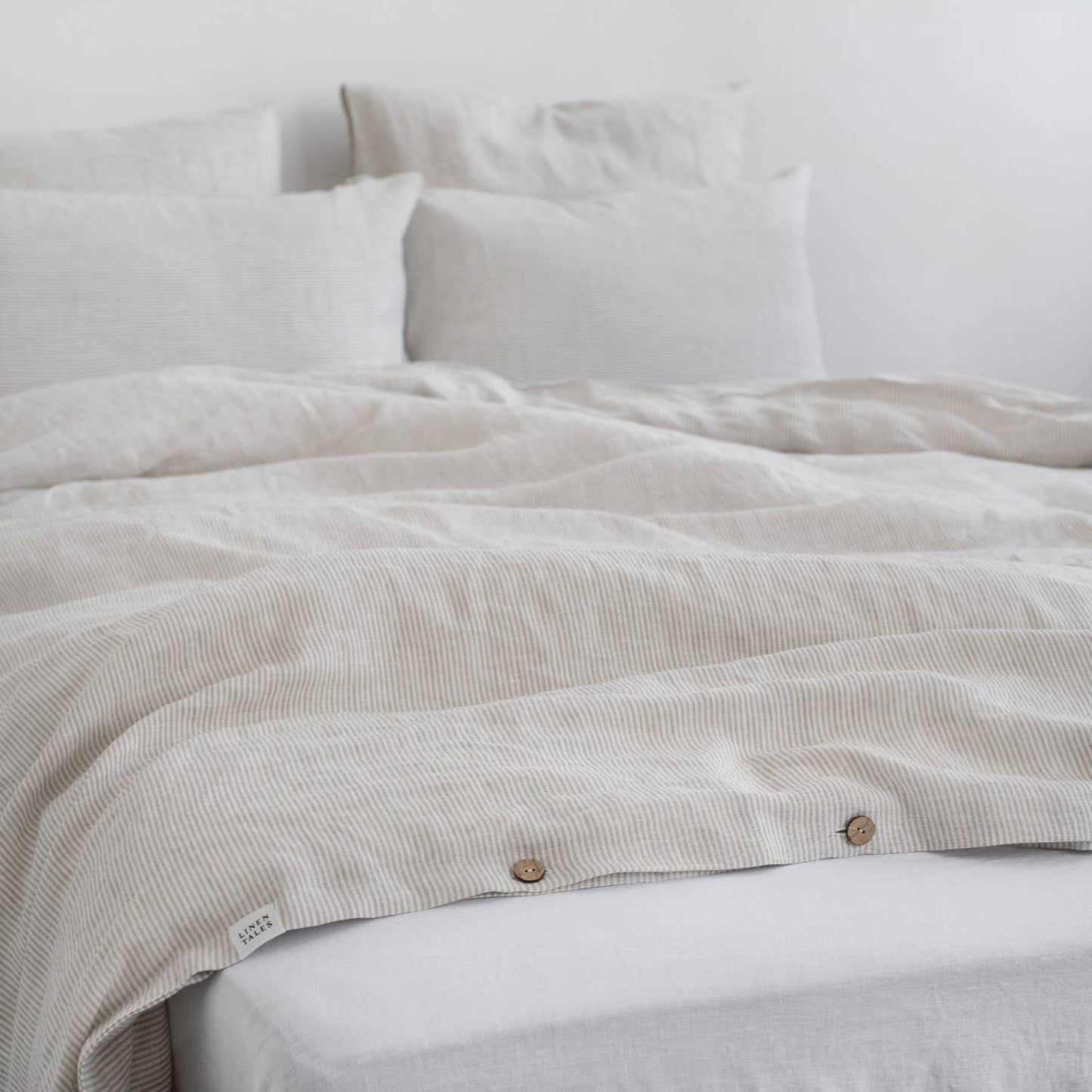 Natural Stripes Linen Duvet Cover Set- Queen