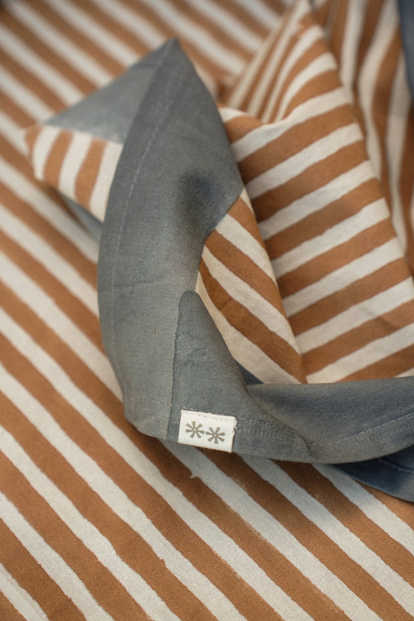 Terracotta Stripe Block Print Tablecloth