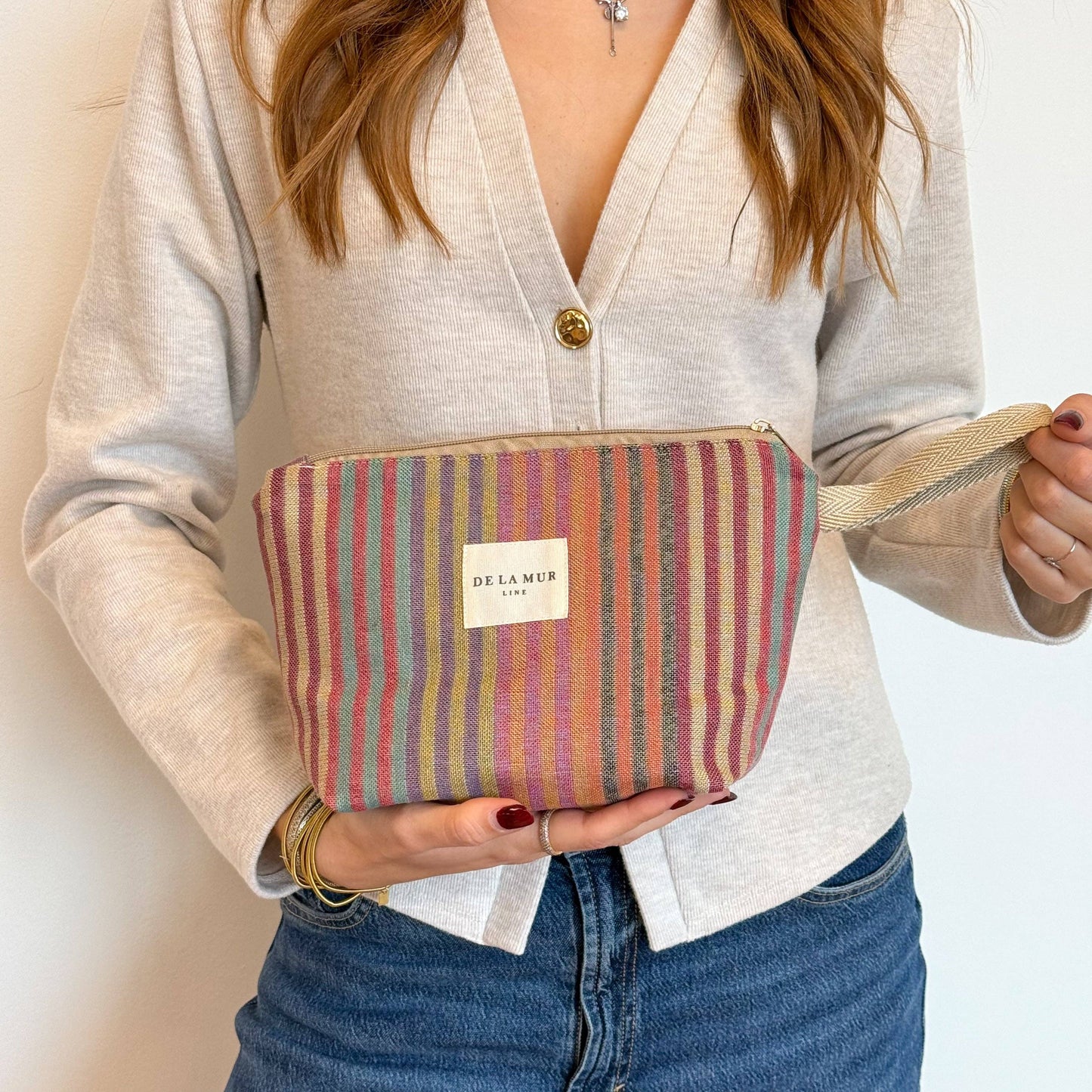 Striped Jacquard Large Makeup Bag – Multicolor (Maria)