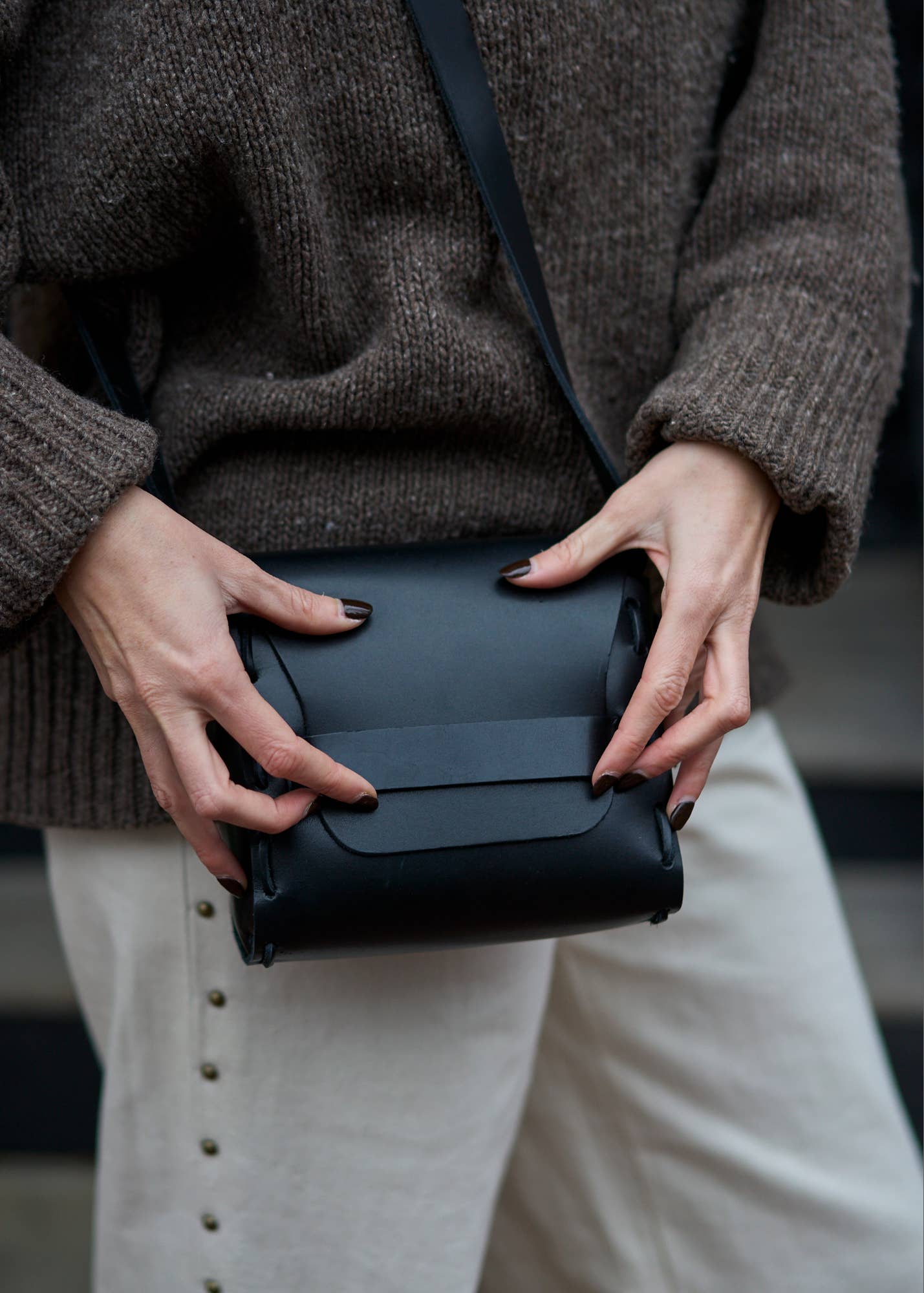 Leather Saddle Bag in Black