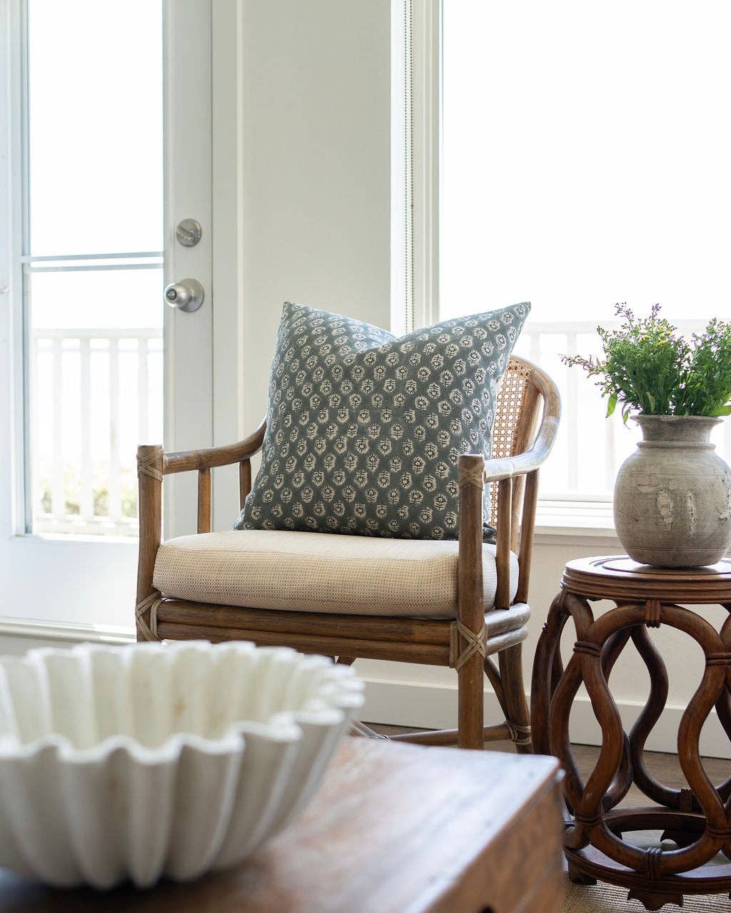Bailey | Navy Blue Floral Handblock Pillow