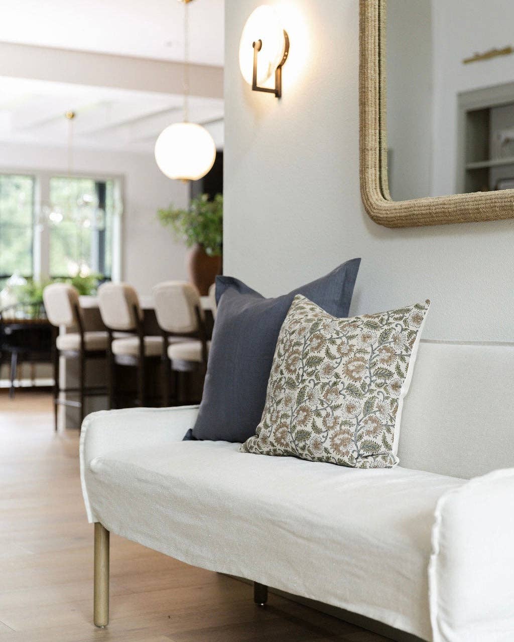 Ethel | Natural Tan Sage Floral Handblock Pillow