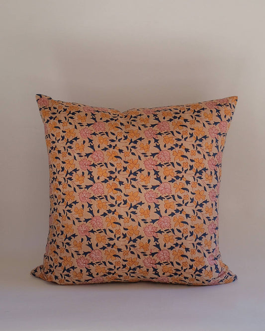 Noor - Hand Block-printed Linen Pillowcase (Cafe)