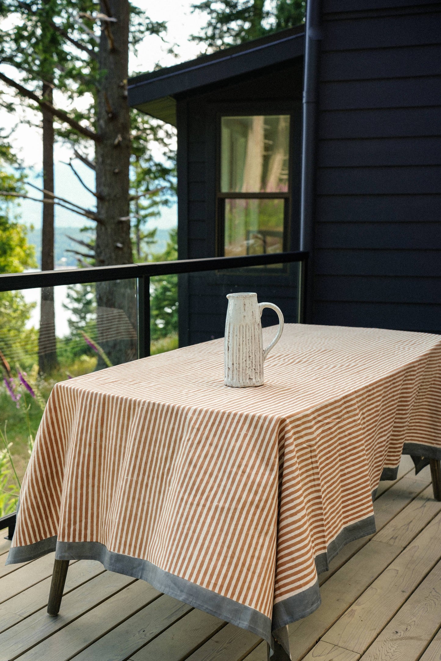 Terracotta Stripe Block Print Tablecloth