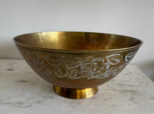 Brass floral etched bowl