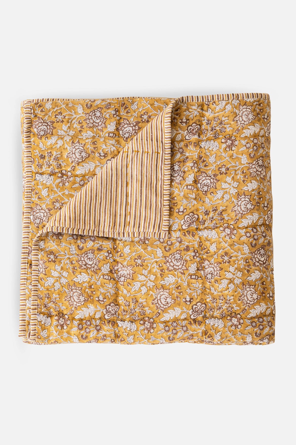 Hand Block Print Perline Linen Quilt – Double Sided