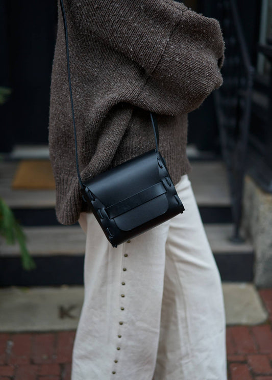 Leather Saddle Bag in Black