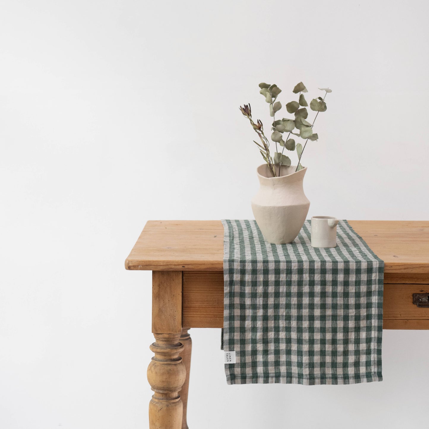 Forest Green Gingham Linen Table Runner
