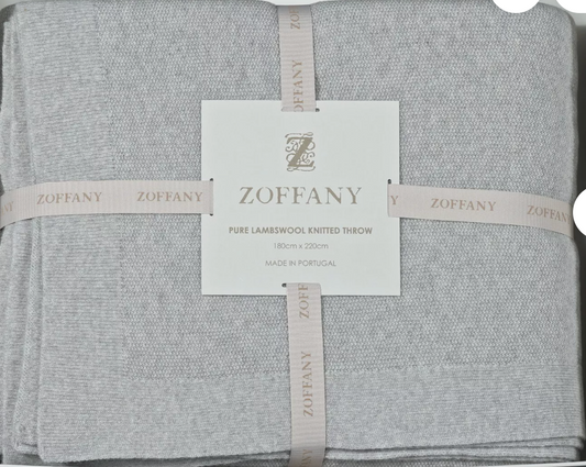 ZOFFANY GREY Pure Lambswool Knitted Throw 71" x 87" Portugal