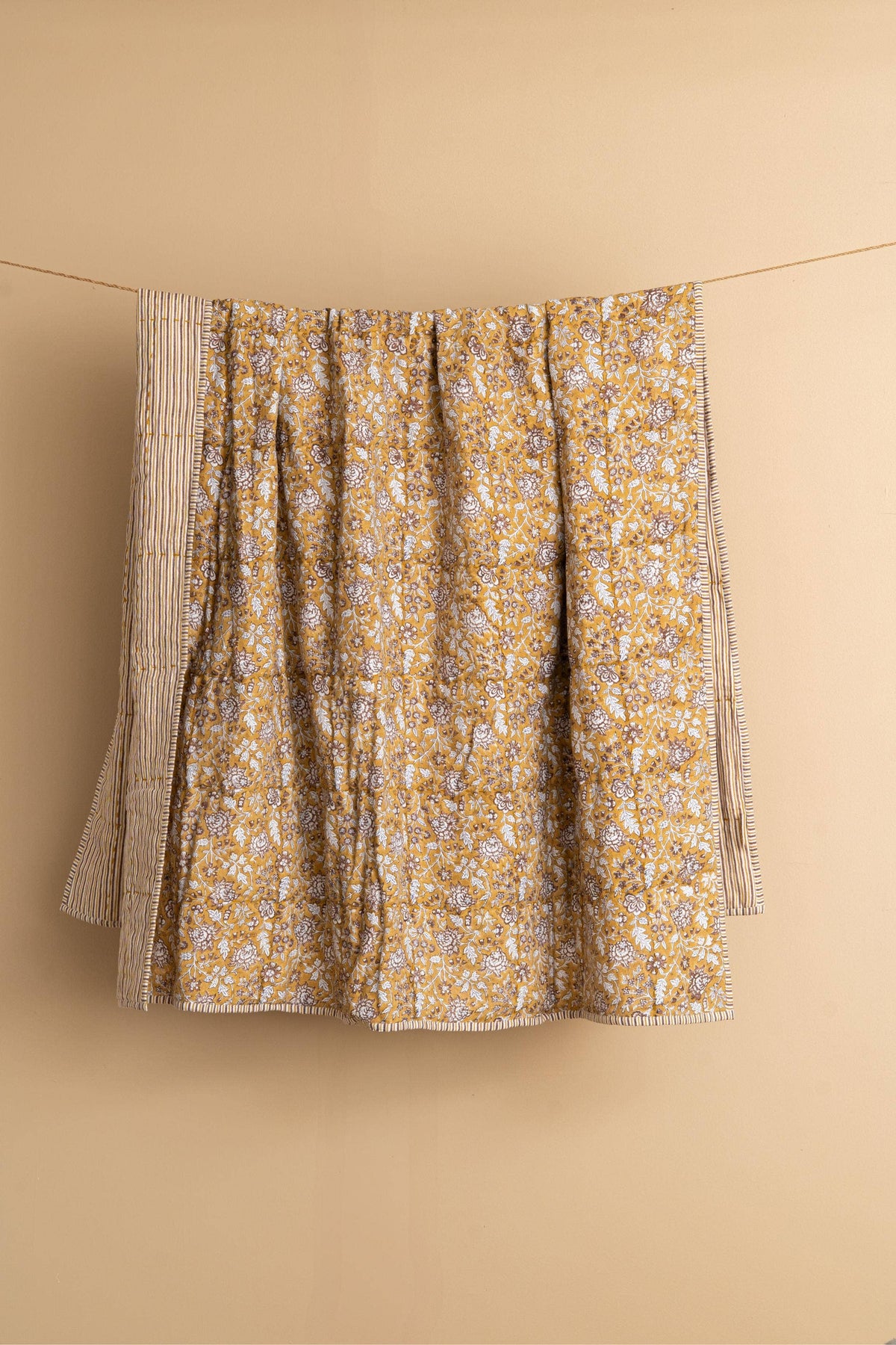 Hand Block Print Perline Linen Quilt – Double Sided