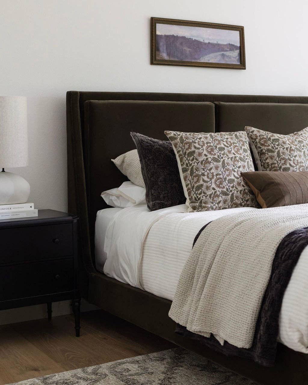 Ethel | Natural Tan Sage Floral Handblock Pillow