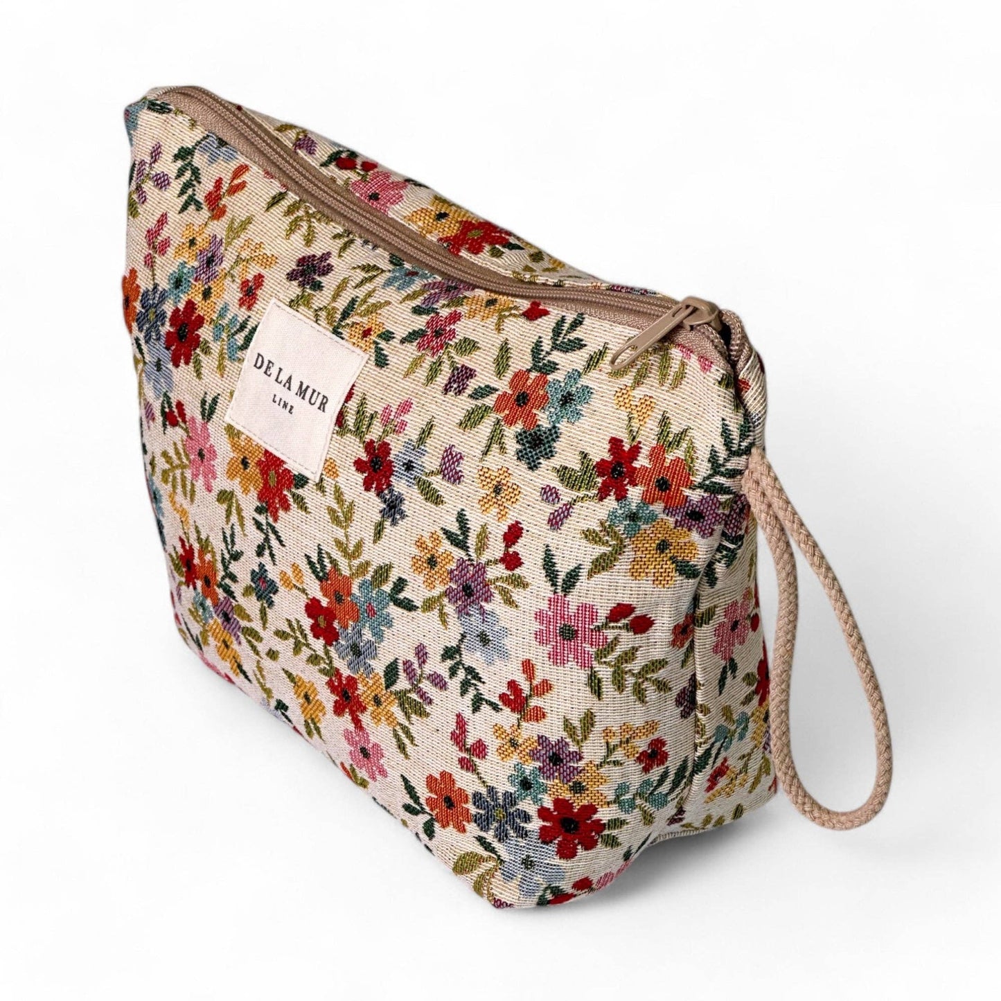 Floral Jacquard Large Makeup Bag – Beige (Blum)