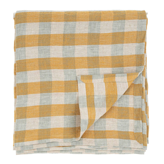 Linen Gingham Tablecloth Yellow