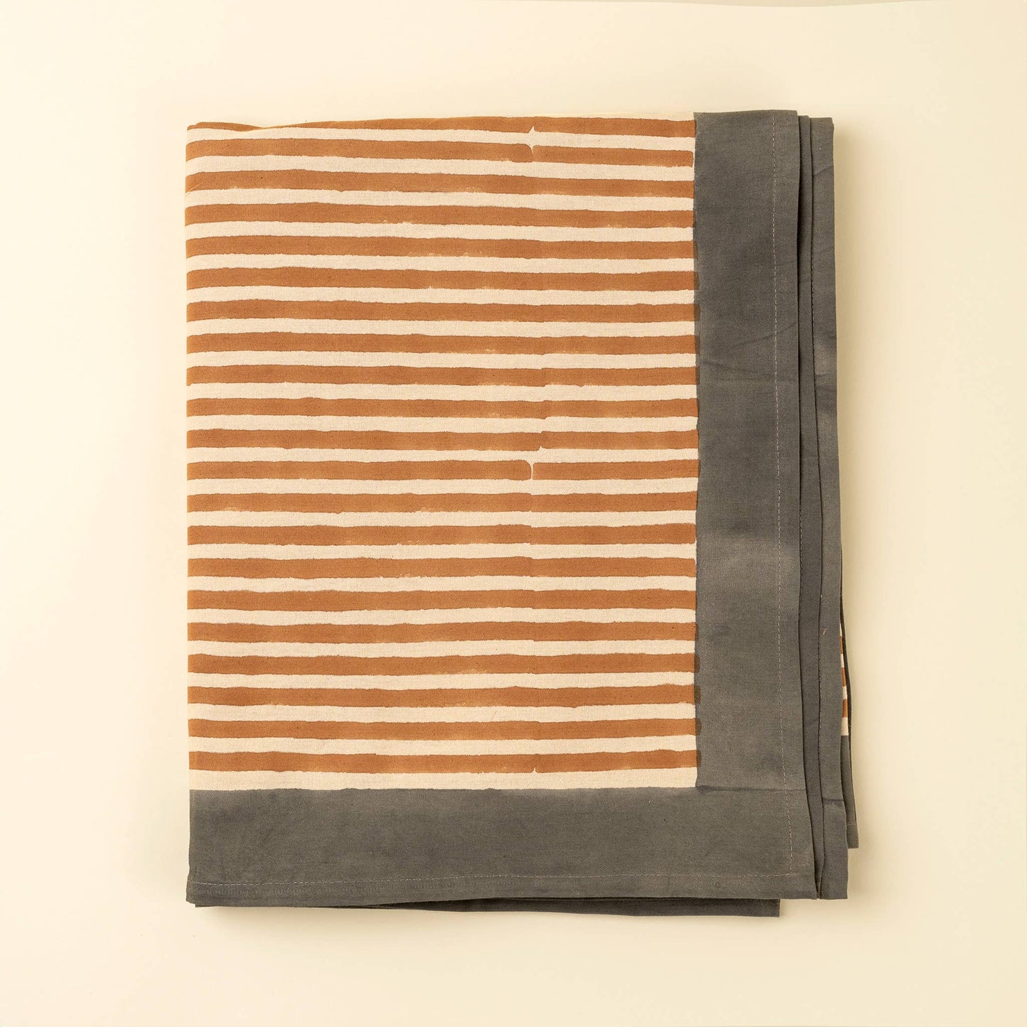 Terracotta Stripe Block Print Tablecloth