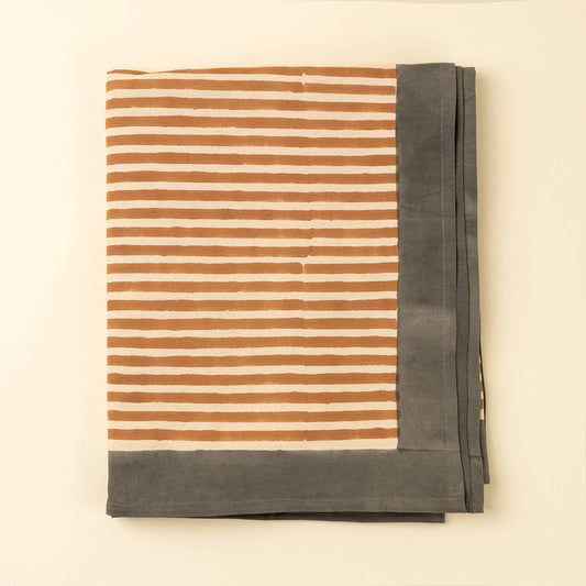 Terracotta Stripe Block Print Tablecloth