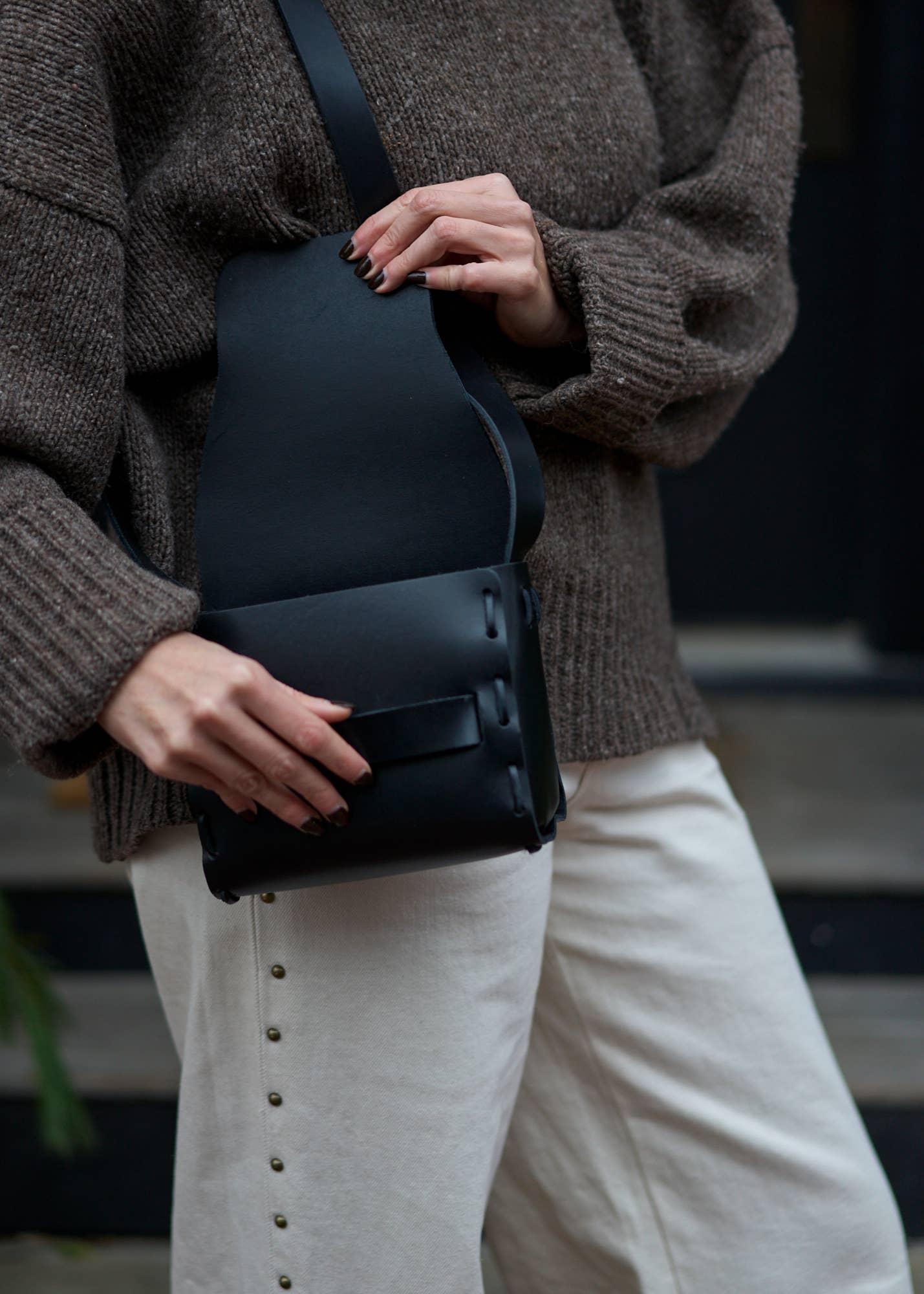 Leather Saddle Bag in Black