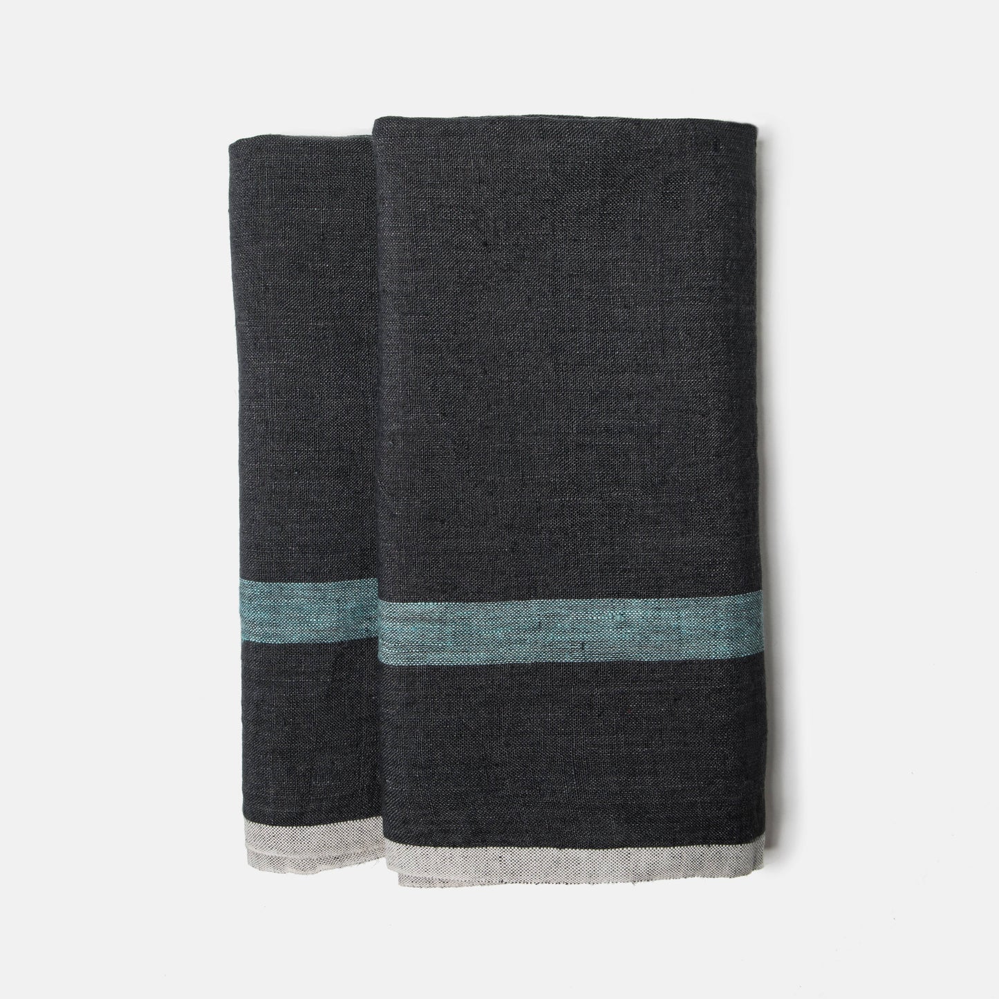 Laundered Linen Charcoal/Aqua Towels 20x30 - Set of 2
