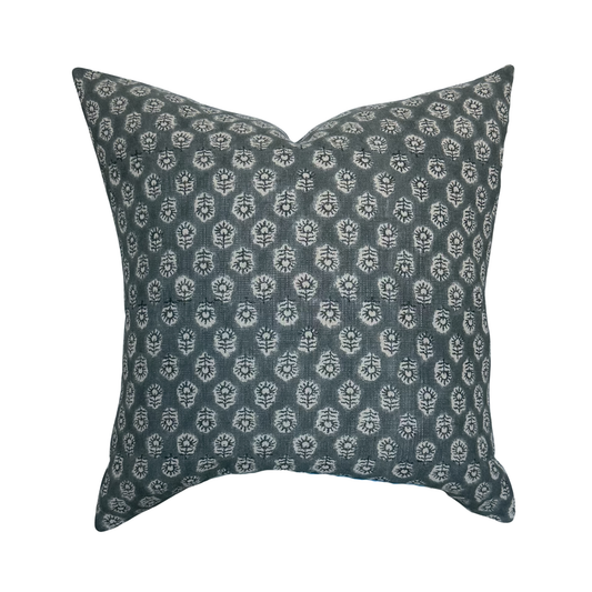 Bailey | Navy Blue Floral Handblock Pillow