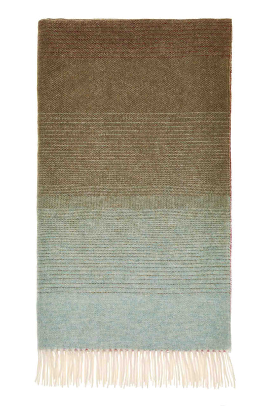 Ombre Stripe-Pink/Khaki-Merino Lambswool Throw-Made in England