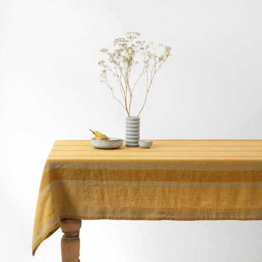 Amber Bronze Stripes Linen Tablecloth
