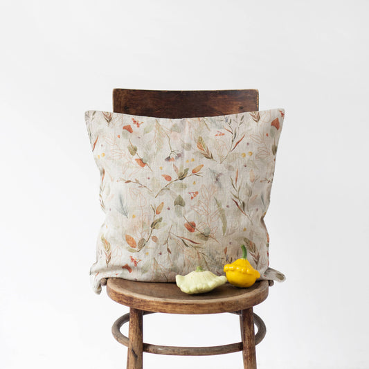 Leaves on Natural Linen Pillow