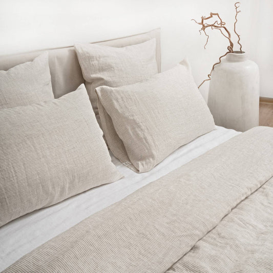 Natural Stripes Linen Duvet Cover Set- Queen