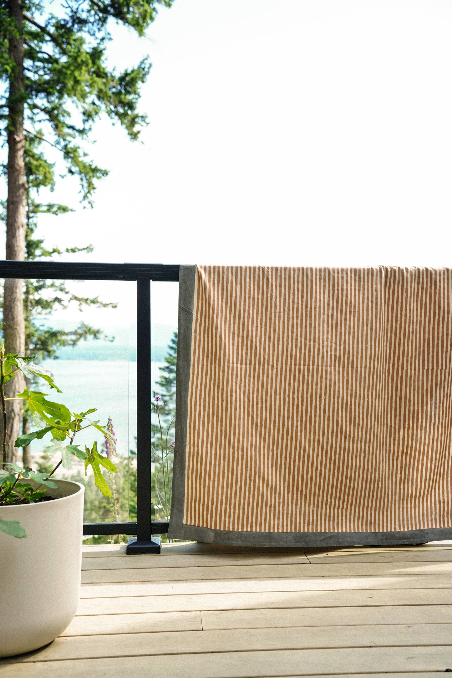 Terracotta Stripe Block Print Tablecloth